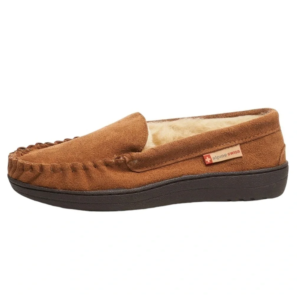Alpine Swiss Genuine Suede Shearling Lined Moccasins Size 7 Cabincore NW…